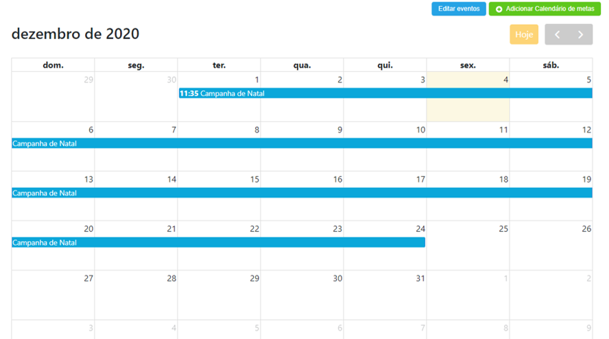 Meta exibida no calendário.