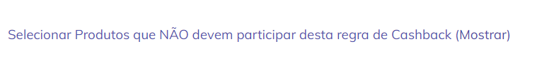 Configuração de produtos excluídos