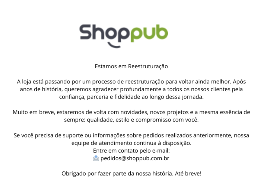 Captura de tela da página de manutenção finalizada.