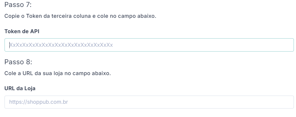 Campos para chave de API no SAK