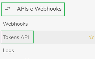 Menu Tokens API na Shoppub