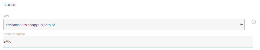 Formulário para adicionar token na Shoppub