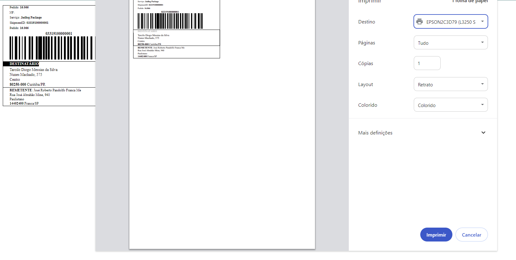 Finalização da impressão