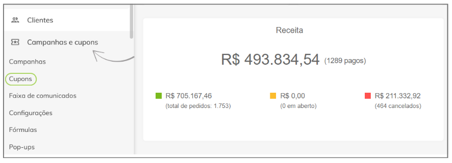 Menu Campanhas e Cupons