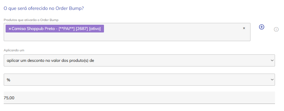Configuração de desconto da oferta