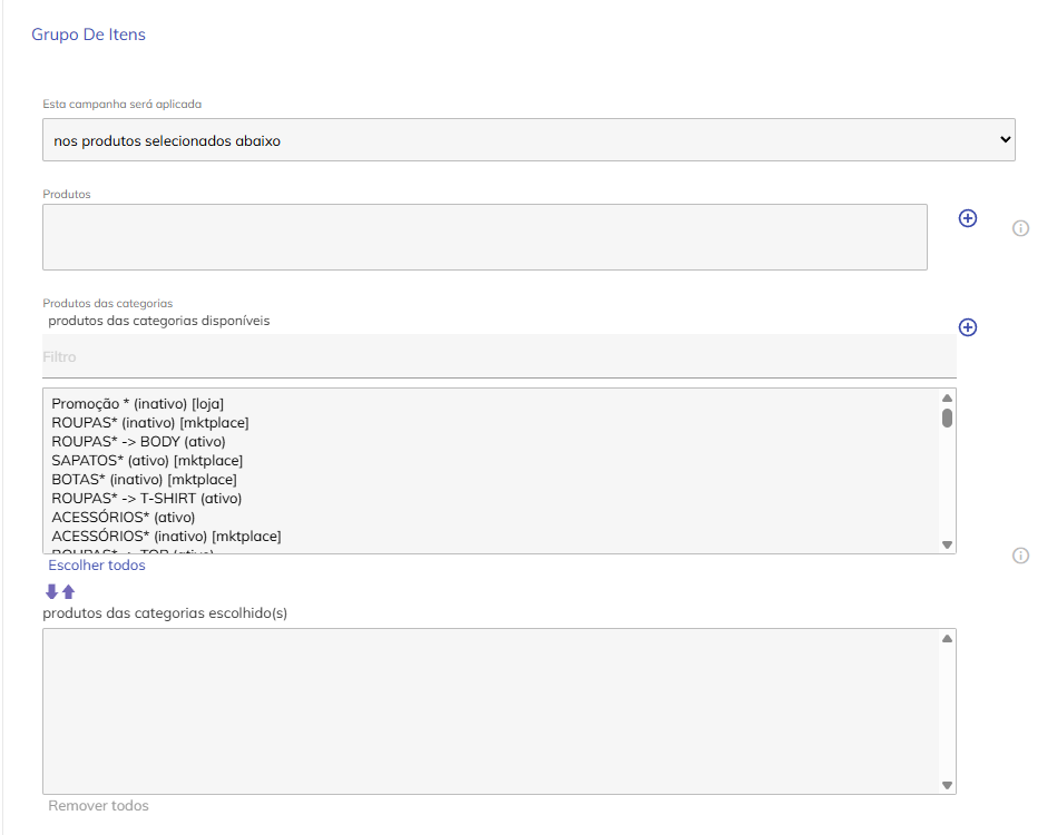 Seleção de itens em massa