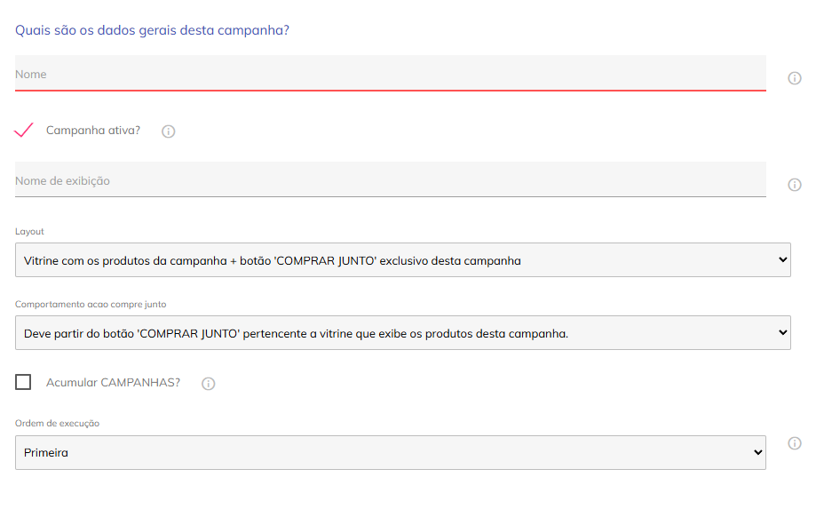 Configuração de nome, layout e ordem de execução
