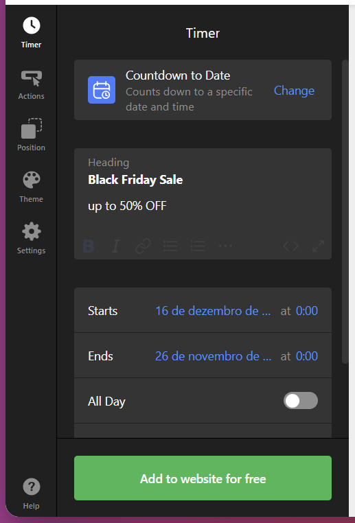 Configuração do widget