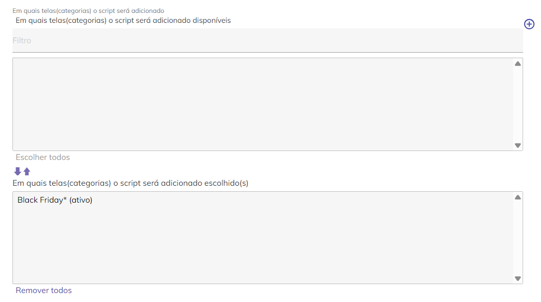 Configuração por categoria