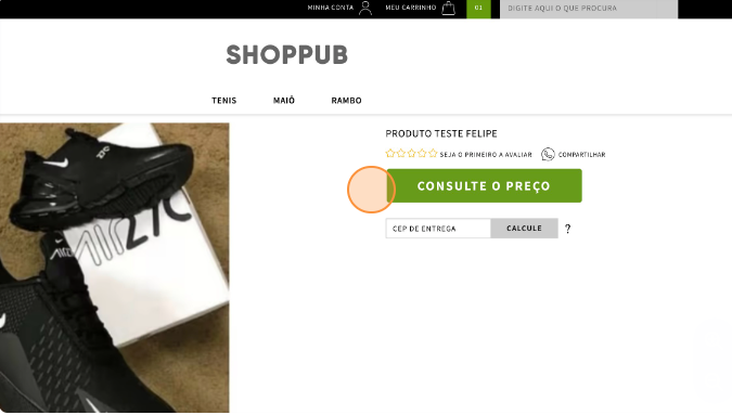 Exemplo de como o produto sob consulta aparece na loja virtual.