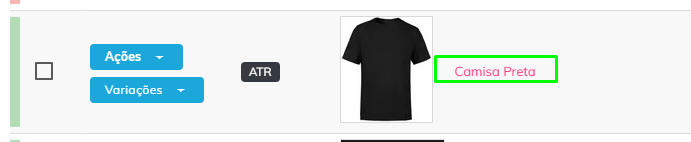 Lista de produtos com um produto selecionado.