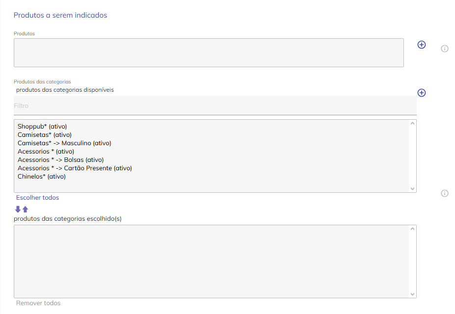 Seleção de produtos indicados.