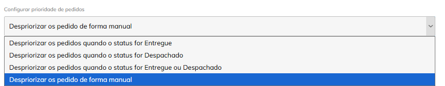 Dropdown de priorização de pedido.