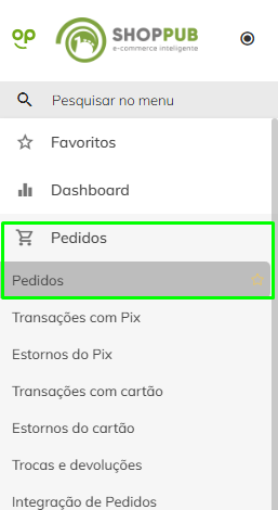 Menu do admin destacando Pedidos.