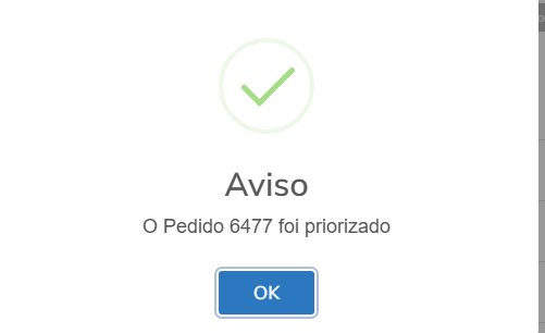 Modal de confirmação de priorização.