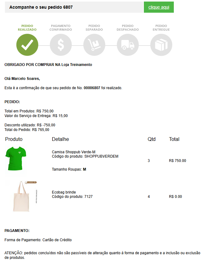 Exemplo de visualização do template de e-mail.