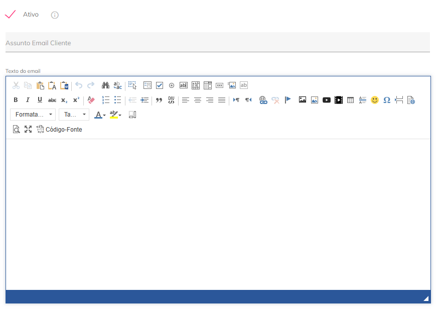 Campos de assunto e corpo do e-mail.
