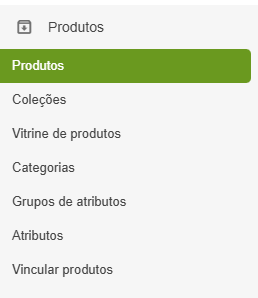 Menu Produtos no painel.